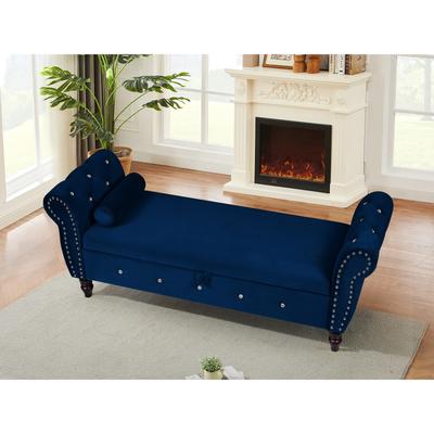 Multifunctional Storage Rectangular Ottoman Bench with Solid Wood Legs and 1 Pillow