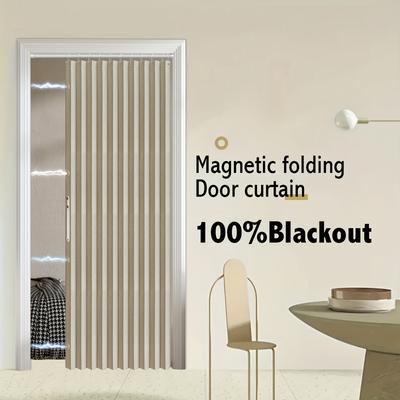 TEMU 1pc, 100% Blackout Magnetic Door Curtain Pleated Door Curtain Folding Door Accordion Door Closet Door Curtain Invisible Applicable Bedroom Room Living Room Doorway Kitchen Home Decor