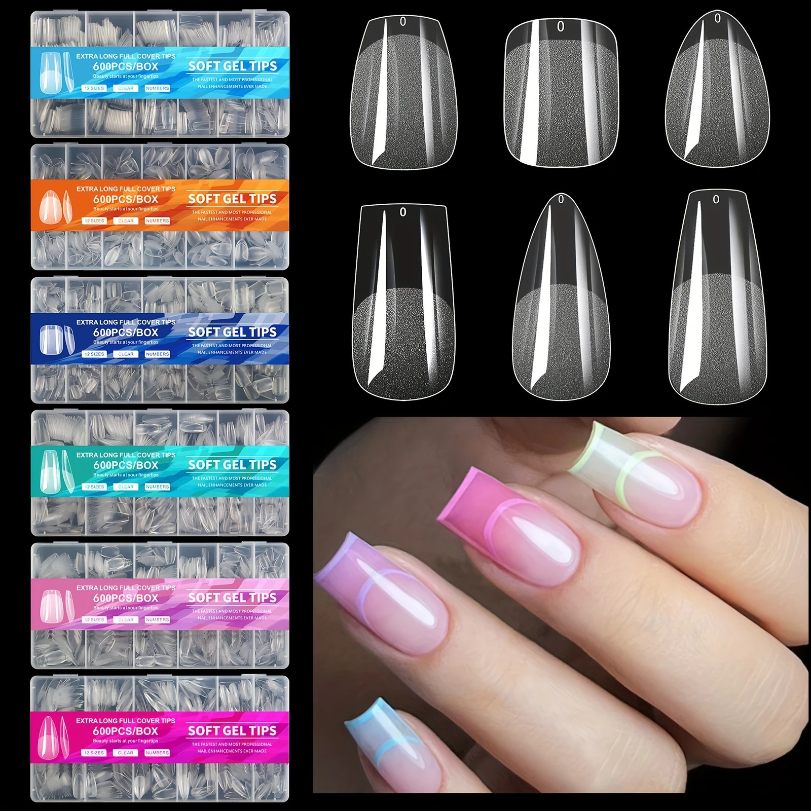 600 Stück Gel-Nagelspitzen, halb matt, klare Acryl-Nagelspitzen, falsche Nagelspitzen für Nagelverlängerung, Maniküre-Werkzeuge für Nagelkunst-Salon Image