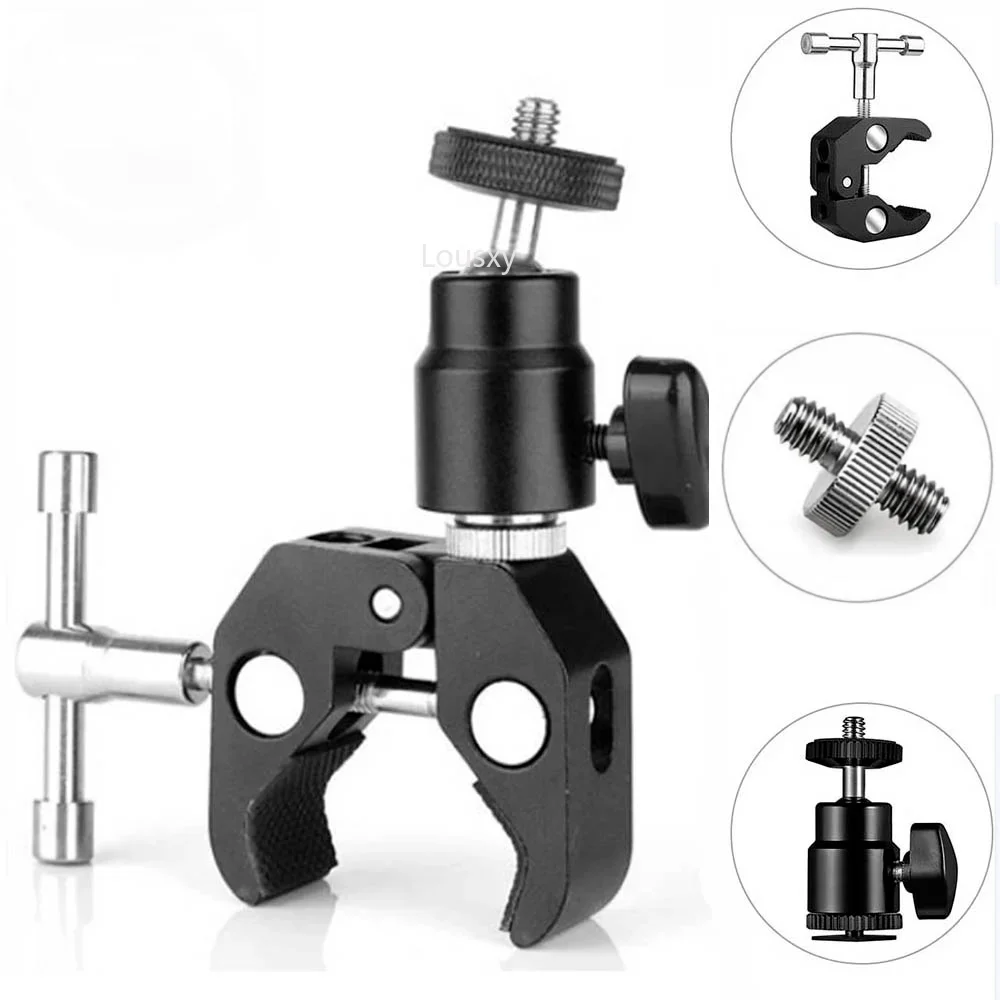 CNC-Superklemme aus Metall mit 360° ° Mini Kugelkopf Schnellspanner Klemmhalterung Stativhalterung 1/4 Schraubclip für DSLR Kamera Gopro Image