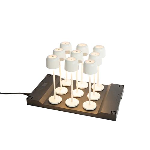Set mit 9 wiederaufladbaren Tischleuchten Pilz Off-White inkl. Ladestation - Raika