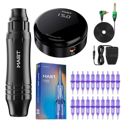 Mast P10 Ultra Tattoo RCA Machine Pen Makeup Permanent Kit New OLED Screen Power Supply Cartridge