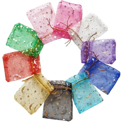 25/50/100pcs Moon Star Organza Gift Bag Multicolor Jewelry Gifts Pouches For Wedding Party Candy