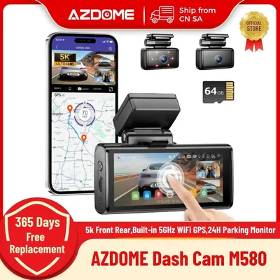 AZDOME M580 Dash Cam 5k Front Rear Car Camera Built-in 5GHz WiFi GPS 4" Touch Screen 24H Parking