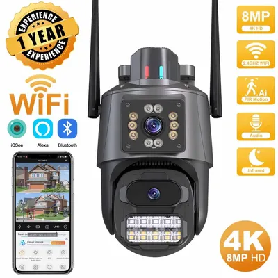 4K HD Dual Lens WIFI Camera 2K Dual Screen PTZ Camera Outdoor Auto Tracking Security Camera