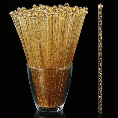 50 Counts Gold Glitter Plastic Swizzle Sticks, Crystal Cake Pops, Cocktail Coffee Drink Stirrers,