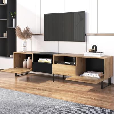 Modern TV with 2 Cabinets and Open Storage Compartment, Color-matching Media Console Table