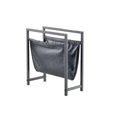 Eku Freestanding Matte Black Metal Frame Leatharette Sling Magazine Holder