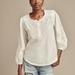 Lucky Brand Eyelet Henley 3/4 Sleeve Peasant Top - Women's Clothing Tops Tees Henley Shirt in Tofu, Size XL