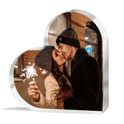 TEMU Personalized Christmas Gifts Custom Photo Heart-shaped Acrylic Plaque - Customized Gift Decoration With Your Own Picture For Couple Birthday Anniversary Image