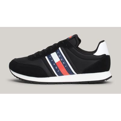 Sneaker TOMMY JEANS "TJM RUNNER CASUAL ESS", Herren, Gr. 40, schwarz-weiß (schwarz, weiß), Textil, Veloursleder, Lederim