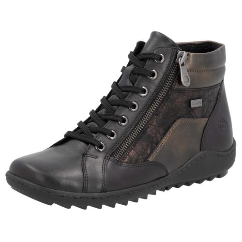 Schnürboots REMONTE, Damen, Gr. 36, schwarz (schwarz kombiniert), Leder, Lederimitat, sportlich, Schuhe, Flats, Komfortschuh, Schnürstiefelette mit TEX-Membran, Topseller