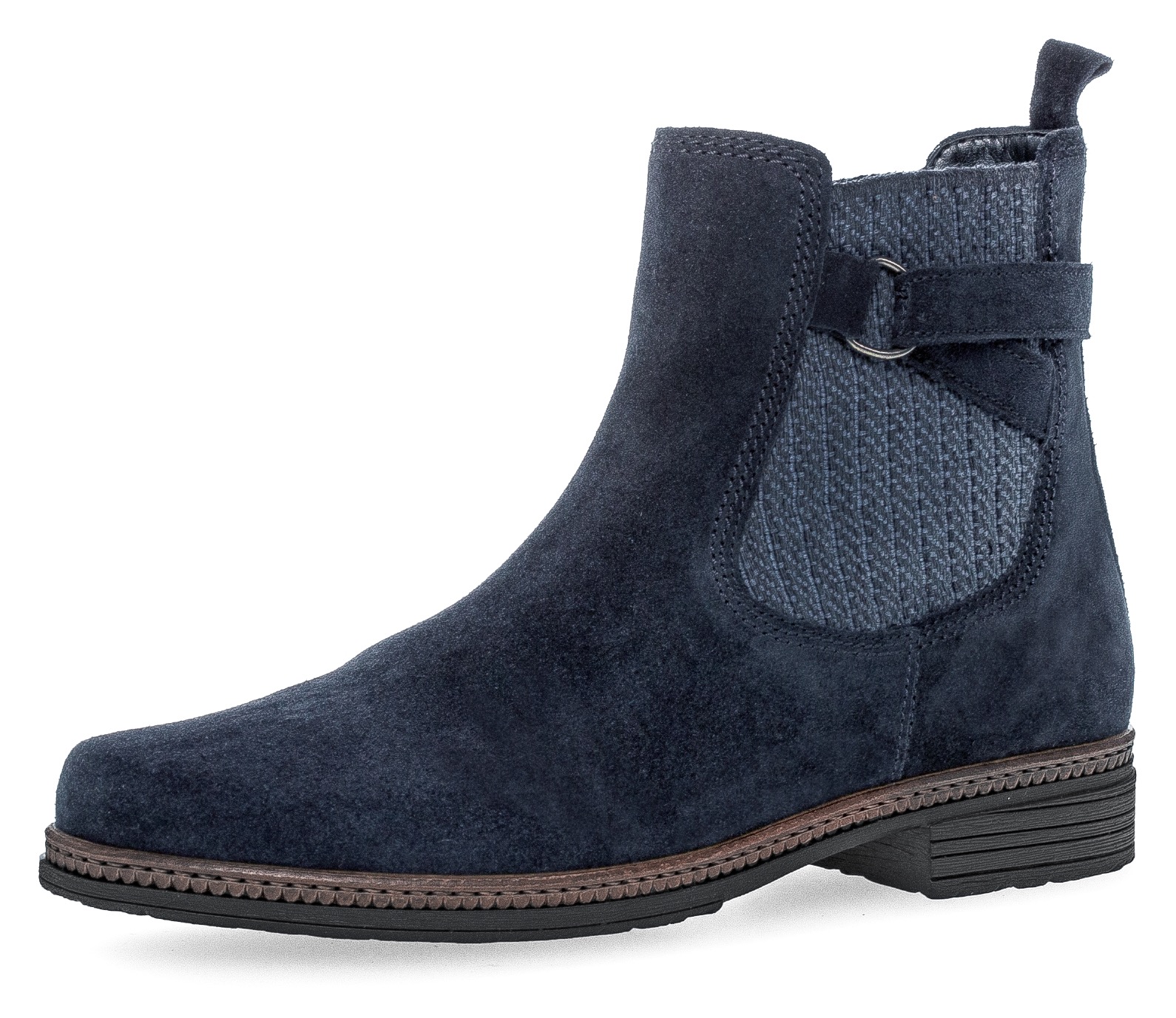 Chelseaboots GABOR, Damen, Gr. 38,5, blau (nachtblau), Elastischer Einsatz, Veloursleder, Schuhe Chelseaboots, Blockabsatz, Stiefelette, Businesschuh mit Zierriegel Image