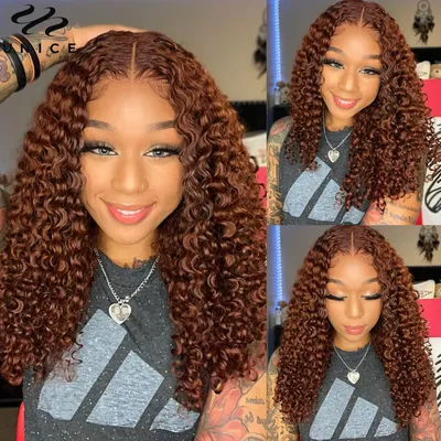 UNice Hair Reddish Brown Curly Wig Pre Cut 4x4 Lace Closure Human Hair Glueless Wig Ready To Wear