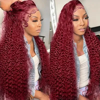 Rosabeauty 13x6 Deep Curly 99J Burgundy Lace Frontal Human Hair Wig Red Colored 13x4 HD Deep Wave