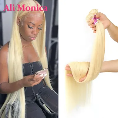 Alimonica Bundles Honey 613 Blonde Remy Brazilian Straight Hair Weave Weft Remy Human Hair Bundles 8