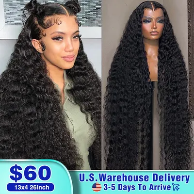 200% Deep Wave Wig 13x4 Lace Frontal Human Hair Wig Remy Brazilian 30 Inch Curly Water Wave Lace