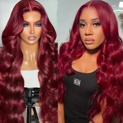 Burgundy 99J Body Wave 4x4 Lace Frontal Human Hair Wig Transparent Lace Front Wigs For Women