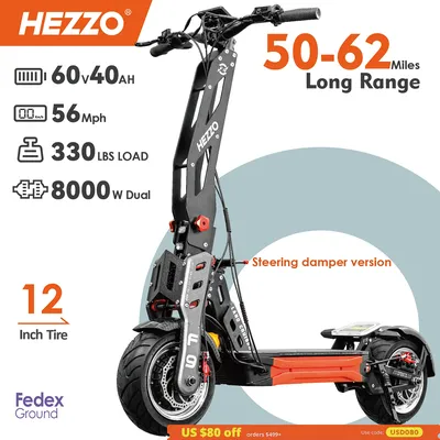 HEZZO 60v 8000w Electric Scooter Off Road F9 40ah Lithium Battery Dual Motor US Warehouse NFC