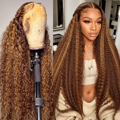 Pre Cut Highlight Wig Curly Human Hair 13x4 Deep Wave Bleached Knots Glueless Wigs 7x5 Pre Plucked