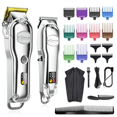 Hatteker Professional Hair Cutter Mans Hair Clipper Set Metal Electric Cordless Hair Trimmer for