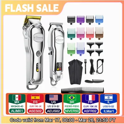 Hatteker Professional Hair Cutter Mans Hair Clipper Set Metal Electric Cordless Hair Trimmer for