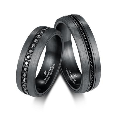 Partnerring MARRYA "Carbon Ringe Trauringe Eheringe Partnerringe" Gr. 48, schwarz (damen ring, schwarz), Fingerringe, Da