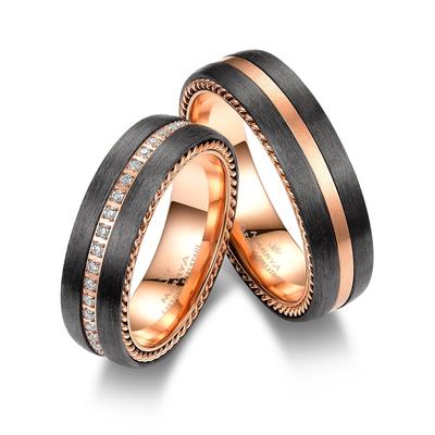 Partnerring MARRYA "Carbon Ringe Trauringe Eheringe Partnerringe" Gr. 58, rosa (herren ring, schwarz, rosé), Fingerringe