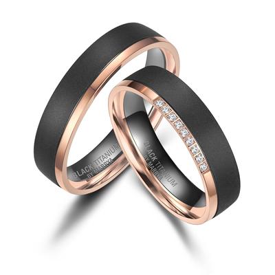 Partnerring MARRYA "BLACK TITANIUM by MARRYA" Fingerringe Gr. 74, Titan, rosegold (herren ring - schwarz rosé gold) Damen