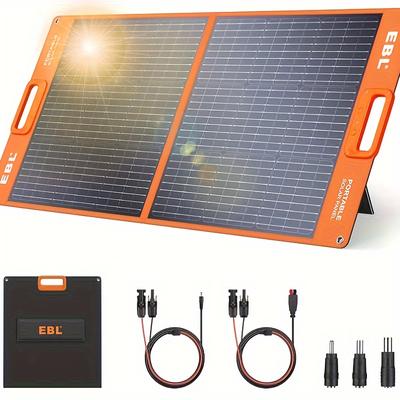 TEMU Ebl Solar 100w Portable Solar Panel For 240/300/500/1000/1500/2000 Power Station, With Adjustable Kickstand And Cable, Outdoor Camping Hiking Rv Trip