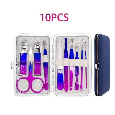 TEMU Colorful Manicure Set, Stainless Steel Nail Clippers, Nail Scissors, Grooming Kit, Classic Style, Portable Case, Nail Care Tools For Beauty And Personal Care