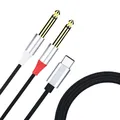 USB Type-C a Dual 6.5 6.35mm 1/4 "TS Mono cavo Audio Stereo Y Splitter Cord per USB-C telefono cellulare Tablet PC a Mixer altoparlante
