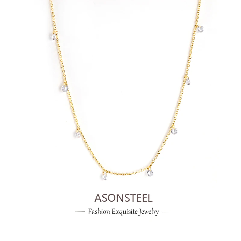 ASONSTEEL Collana con ciondolo a catena rotonda delicata in acciaio inossidabile di lusso con zirconi cubici Collana da donna con ciondolo color oro inossidabile