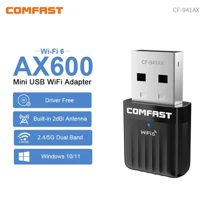 COMFAST Wifi 6 Adaptador Mini USB AX600 Placa Wifi Pra 802.11ax Driver Free 5ghz+2.4ghz Wireless Dongle for PC Laptop Win 10/11