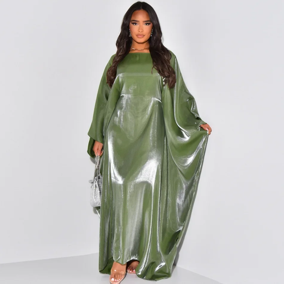 2024 abito musulmano donna moda estiva musulmano manica lunga in raso Plus Size lungo Abaya caftano Abaya Dubai Abaya vestiti musulmani