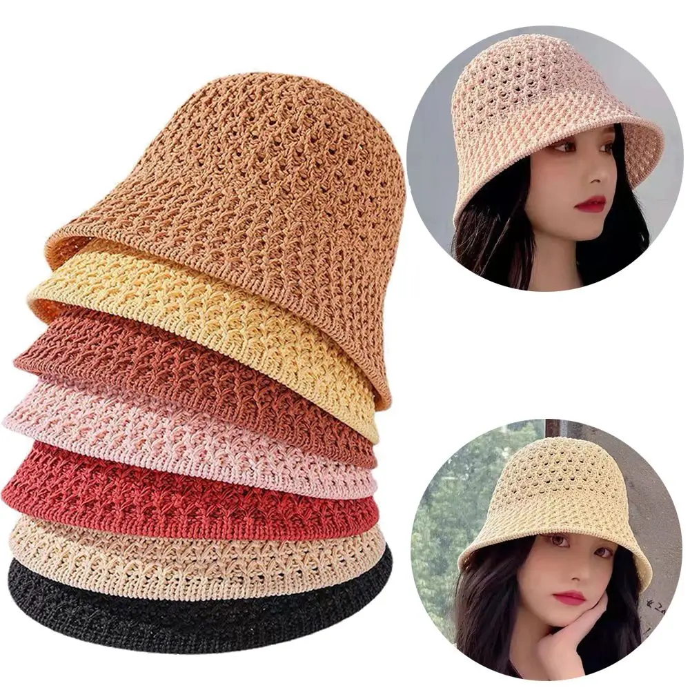1Pc cappelli da pescatore cappello da pescatore primavera estate cappello lavorato a maglia vuoto cappello da sole tinta unita cappellini da pescatore berretto da spiaggia pieghevole Casual