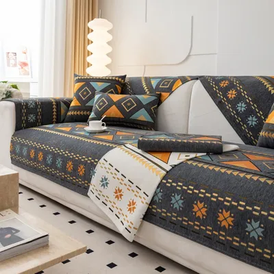 Bohemian style sofa mat, all-season universal, anti slip, scratch resistant, pet friendly 1/2/3/4 sofa protective cover