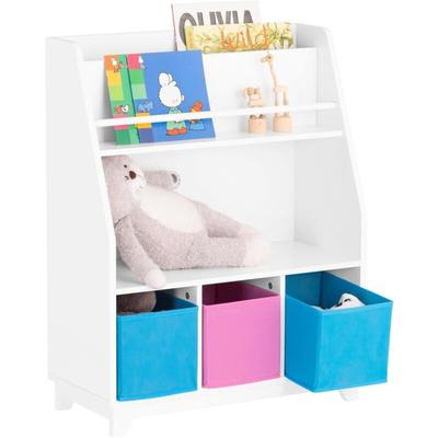 KMB34-F Kinder Bücherregal Kinderregal mit Ablagefächern und 3 Boxen Spielzeugregal