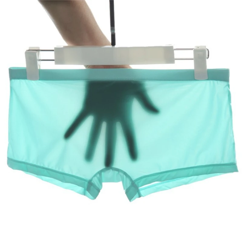 Tronchi da uomo Boxer in seta di ghiaccio Mutandine sottili traslucide Biancheria intima sexy traspirante Vita bassa U Mutande convesse Mutandine Slip Homme