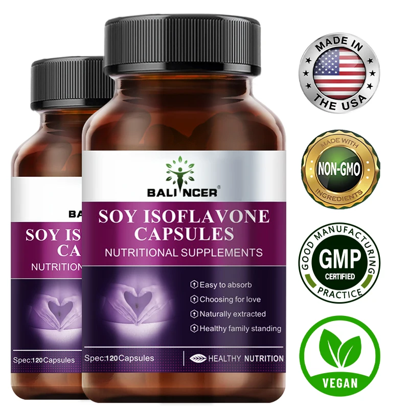 Soy Isoflavone Capsules - Women's Health Hormone Balance Improve Mood, Menstrual & Menopausal Discomfort, Nutritional Supplement