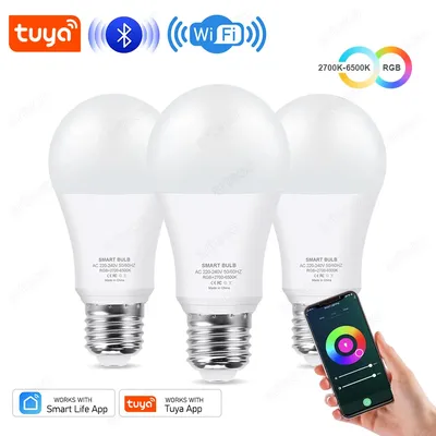 Tuya Bluetooth Smart LED Bulb WiFi Light Bulbs Dimmable Spotlight Bulb 15W E27 RGB+CW+WW LED Color Change Lamp For Home Decor