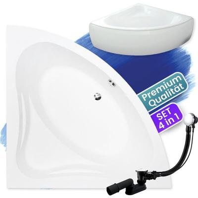 Badewanne Eckbadewanne 140x140 mit AcrylSchürze, Ablaufgarnitur & Füßen gratis - Komplettset 4in1 Image
