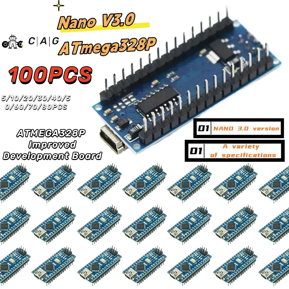5 - 100 PCS Mini Nano 3.0 con il controller Nano compatibile bootloader per driver USB arduino CH340 16Mhz ATMEGA328P