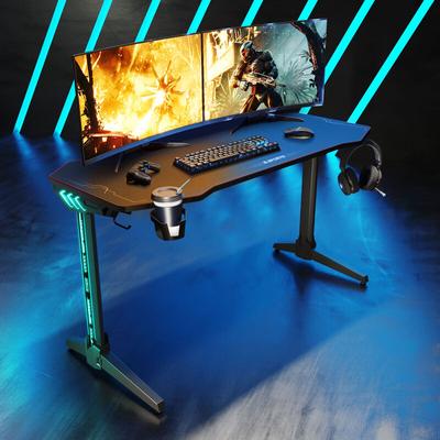 SONNI Gaming Tisch Computertisch Schwarz 140cm für Gamer ergonomisch,RGB mit Mauspad Schwarz Großer