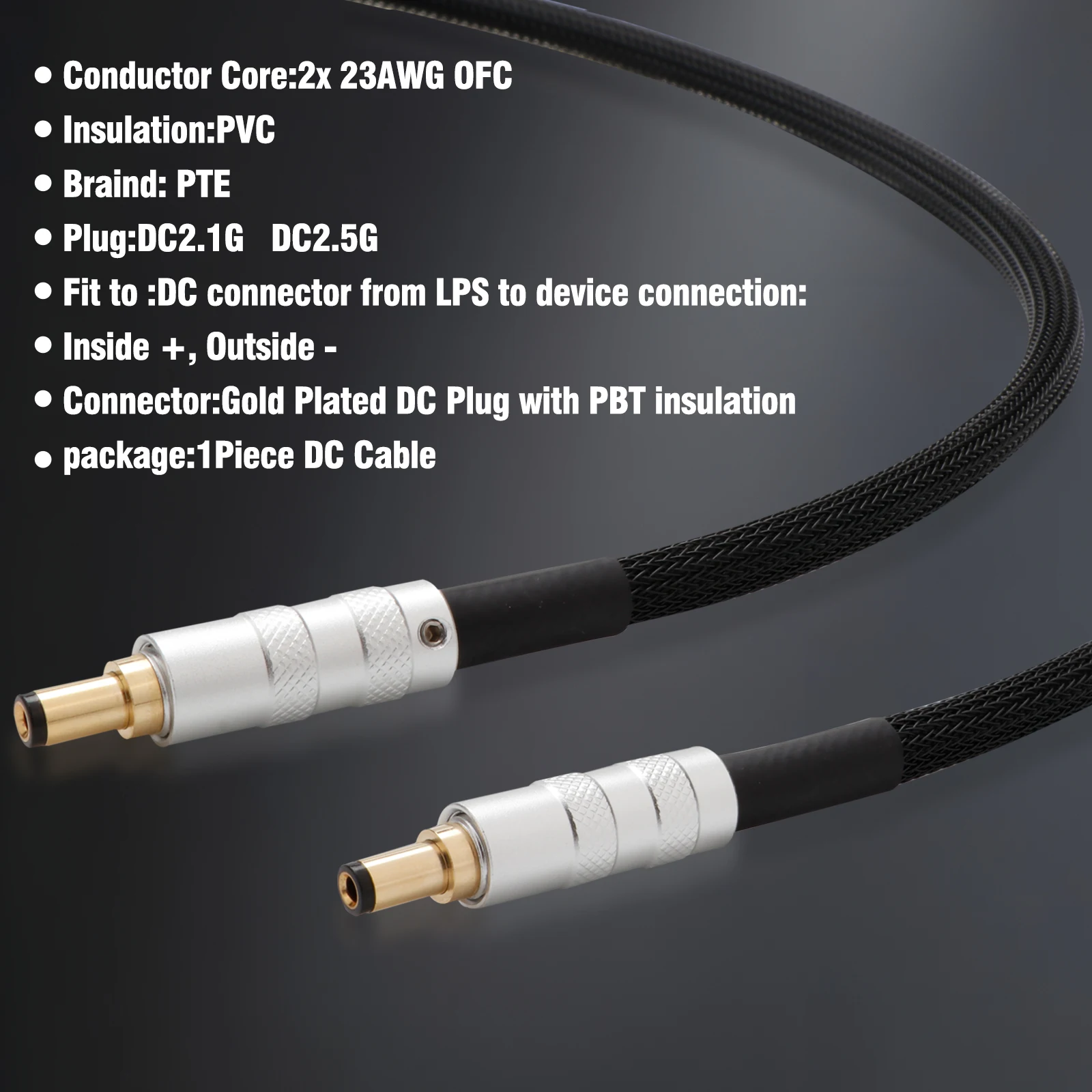 Hifi DC-Stromkabel OFC-Kupfer DC Audiophiles Phono-Kabel GX16 2-Pin auf DC 2,1/2,5mm Verstärker Lineares Netzteil Ausgangskabel 12V Image
