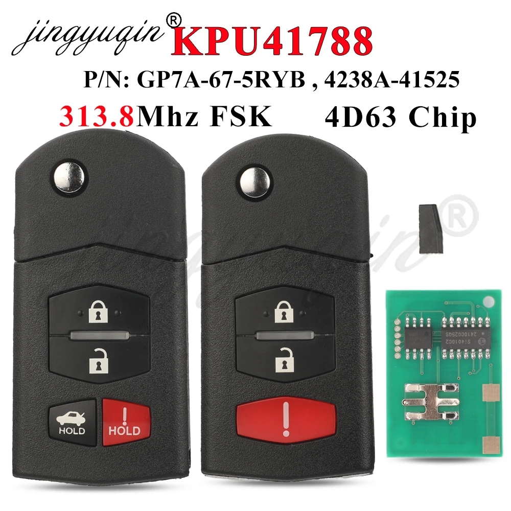 Jingyuqin 313,8 MHz FSK 3/4 Tasten Flip Fernbedienung Auto Schlüssel KPU41788 für Mazda 6 2006 2007 2008 314/315 Mhz 4D63 Chip Auto Fob Contol Image