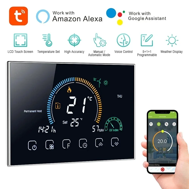 Smart Wifi Thermostat Temperatur regler für Gaskessel elektrische Fußboden heizung Feuchtigkeit anzeige funktioniert mit Google Home Image