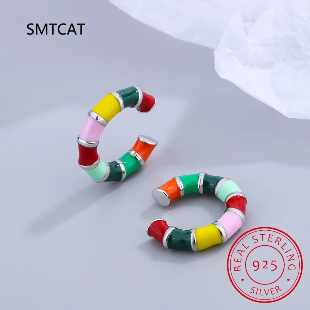 925 Sterling Silber Bunte Emaille Regenbogen Candy Ohr Manschette Clip Auf Ohrring Für Frauen Mädchen Ohne Piercing Ohrring Schmuck DA457