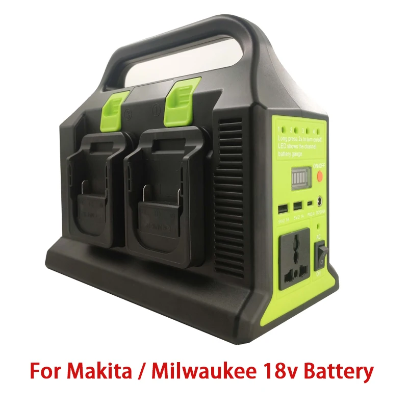 Für Makita Milwaukee 18V Batterie 300W Sinus-wechselrichter Zu AC 110V 220V USB PD 3,0 tpye-C Power Bank Converter Mit Led Licht Image