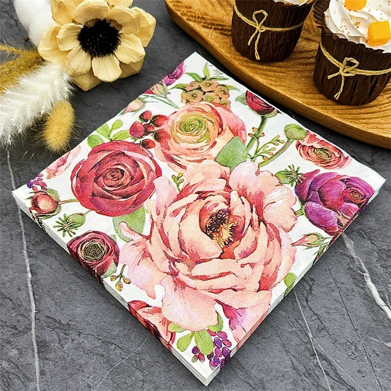 Westliches Restaurant gehobene bunte Druckpapier Serviette Rose Serviette Haushalt Tisch Mundtuch 33cm Gesichts tuch Papier 20pc